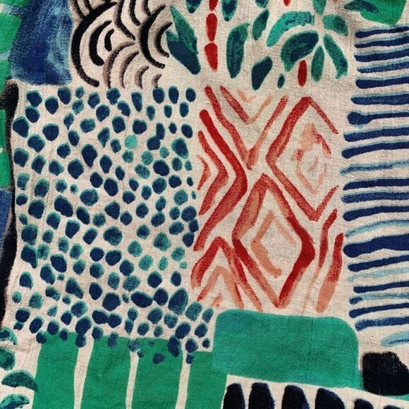 Orientque Alberobello Dress Blue Green Abstract Print Sleeveless Linen Blend - Picture 11 of 12